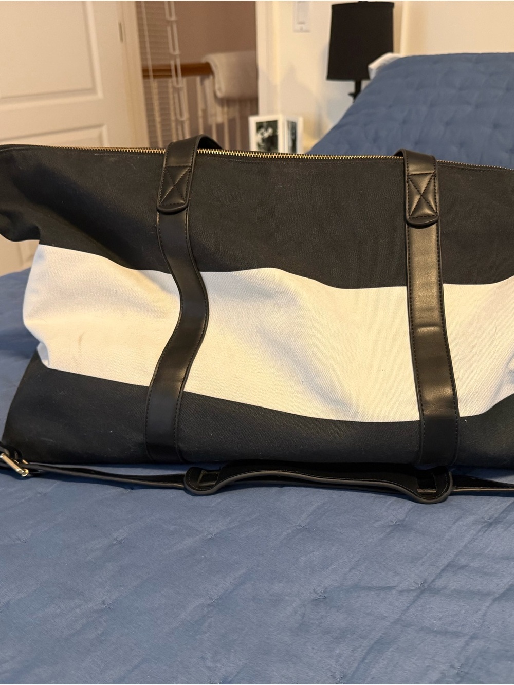 summer & rose Black and White Striped Travel Duffel